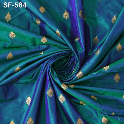 Iridescent Pure Silk Fabric by The Yard Brocade Zari Indian Wedding Dress Bridesmaids Costumes Blouses Pants Home Decor Two Tone 70gsm