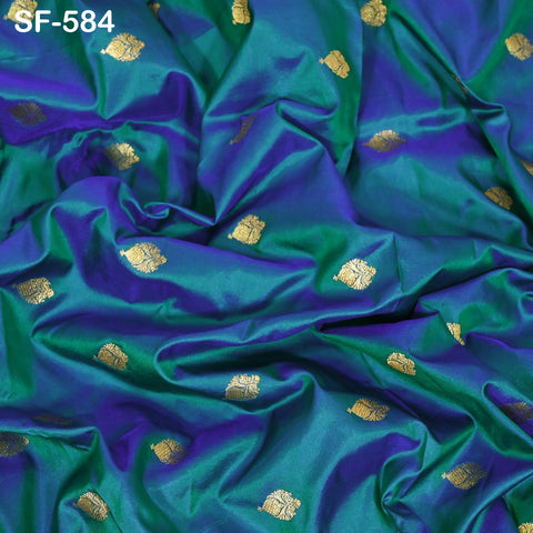 Iridescent Pure Silk Fabric by The Yard Brocade Zari Indian Wedding Dress Bridesmaids Costumes Blouses Pants Home Decor Two Tone 70gsm