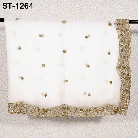 Embroidered Dyeable Dupatta Georgette Gold Sequin, Light Weight Stole, Indian Designer Wedding Lehenga Veil, Women Haldi Dress Chunni Gift