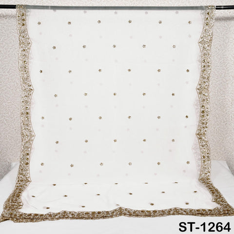 Embroidered Dyeable Dupatta Georgette Gold Sequin, Light Weight Stole, Indian Designer Wedding Lehenga Veil, Women Haldi Dress Chunni Gift