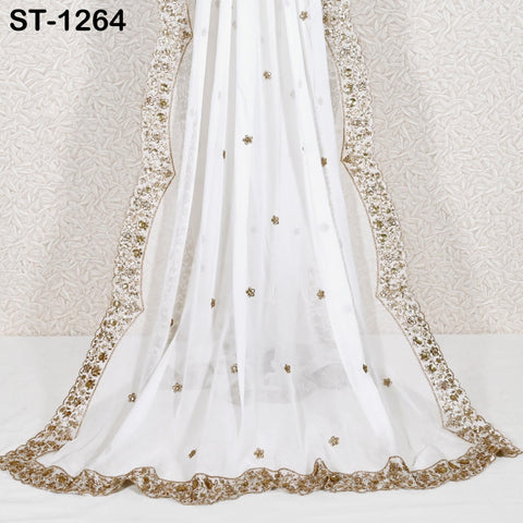 Embroidered Dyeable Dupatta Georgette Gold Sequin, Light Weight Stole, Indian Designer Wedding Lehenga Veil, Women Haldi Dress Chunni Gift