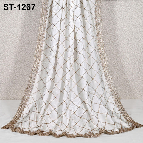 Gold Embroidered Dyeable Dupatta | Viscose Silk Stole with Scalloped Border | Bridal, Wedding, Festive Shawl | Custom Dyeable Dupatta