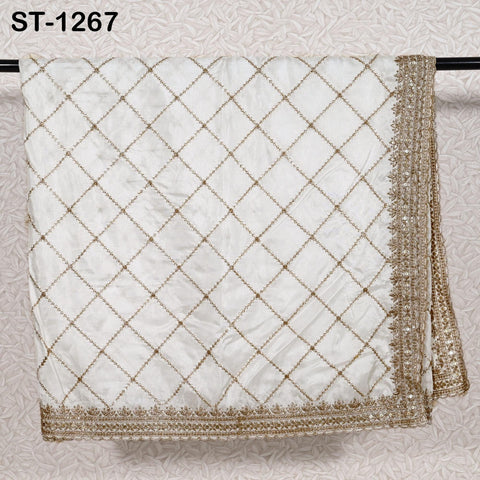 Gold Embroidered Dyeable Dupatta | Viscose Silk Stole with Scalloped Border | Bridal, Wedding, Festive Shawl | Custom Dyeable Dupatta