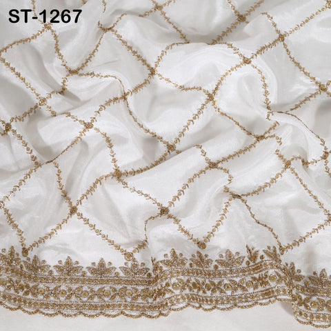 Gold Embroidered Dyeable Dupatta | Viscose Silk Stole with Scalloped Border | Bridal, Wedding, Festive Shawl | Custom Dyeable Dupatta