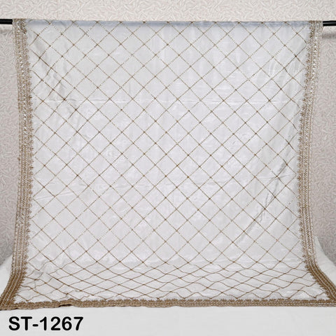 Gold Embroidered Dyeable Dupatta | Viscose Silk Stole with Scalloped Border | Bridal, Wedding, Festive Shawl | Custom Dyeable Dupatta