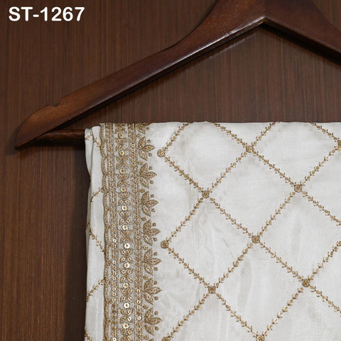 Gold Embroidered Dyeable Dupatta | Viscose Silk Stole with Scalloped Border | Bridal, Wedding, Festive Shawl | Custom Dyeable Dupatta