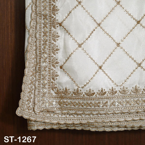 Gold Embroidered Dyeable Dupatta | Viscose Silk Stole with Scalloped Border | Bridal, Wedding, Festive Shawl | Custom Dyeable Dupatta