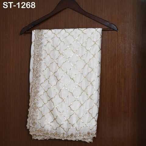 Embroidered Dyeable Dupatta Chiffon Gold Sequin, Light Weight Stole, Indian Designer Wedding Lehenga Veil, Women Haldi Dress Chunni Gift