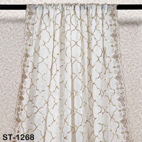 Embroidered Dyeable Dupatta Chiffon Gold Sequin, Light Weight Stole, Indian Designer Wedding Lehenga Veil, Women Haldi Dress Chunni Gift