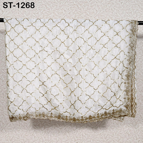 Embroidered Dyeable Dupatta Chiffon Gold Sequin, Light Weight Stole, Indian Designer Wedding Lehenga Veil, Women Haldi Dress Chunni Gift