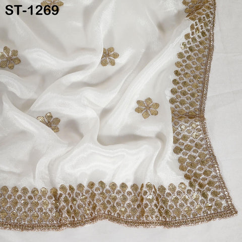 Embroidered Dyeable Dupatta Chiffon Gold Sequin, Light Weight Stole, Indian Bride Wedding Lehenga Veil, Women Mehndi Dress Chunni Gift her