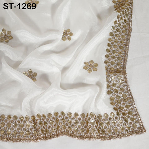 Embroidered Dyeable Dupatta Chiffon Gold Sequin, Light Weight Stole, Indian Bride Wedding Lehenga Veil, Women Mehndi Dress Chunni Gift her