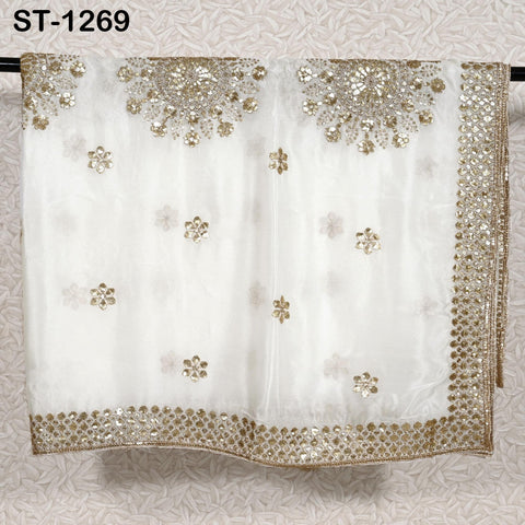 Embroidered Dyeable Dupatta Chiffon Gold Sequin, Light Weight Stole, Indian Bride Wedding Lehenga Veil, Women Mehndi Dress Chunni Gift her