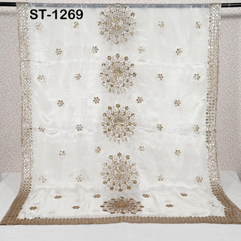 Embroidered Dyeable Dupatta Chiffon Gold Sequin, Light Weight Stole, Indian Bride Wedding Lehenga Veil, Women Mehndi Dress Chunni Gift her