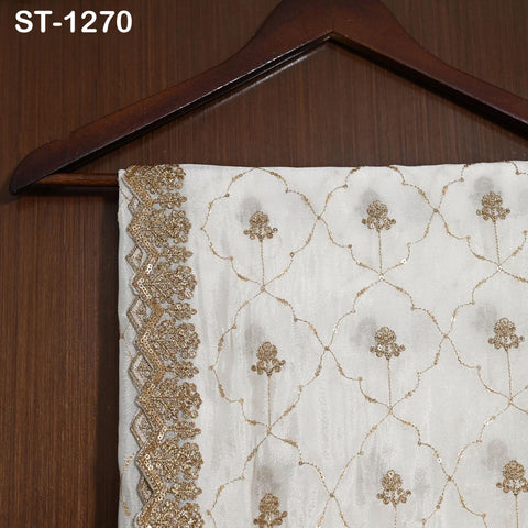 Gold Embroidered Dyeable Dupatta – Chiffon Stole with Scalloped Border | Bridal, Wedding, Festive Shawl | Custom Dyeable Dupatta