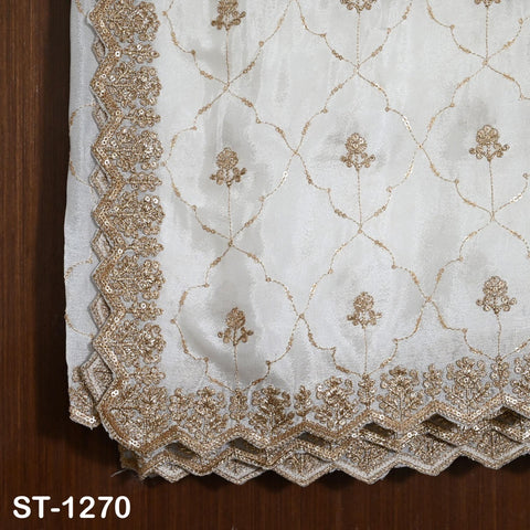 Gold Embroidered Dyeable Dupatta – Chiffon Stole with Scalloped Border | Bridal, Wedding, Festive Shawl | Custom Dyeable Dupatta