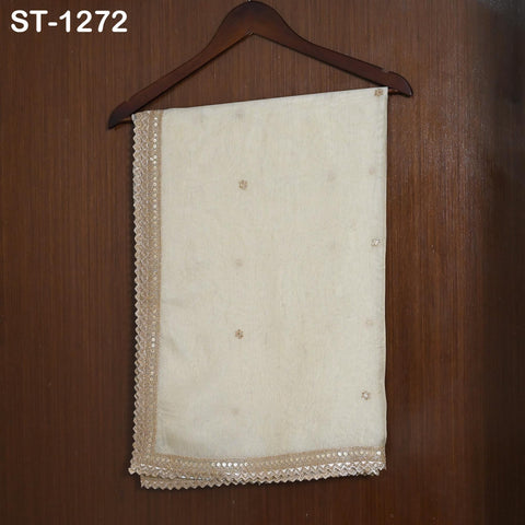 Tissue Organza Stole with Scalloped Border Gold | Zari Embroidered Dyeable Dupatta | Bridal, Wedding, Festive Shawl | Custom color