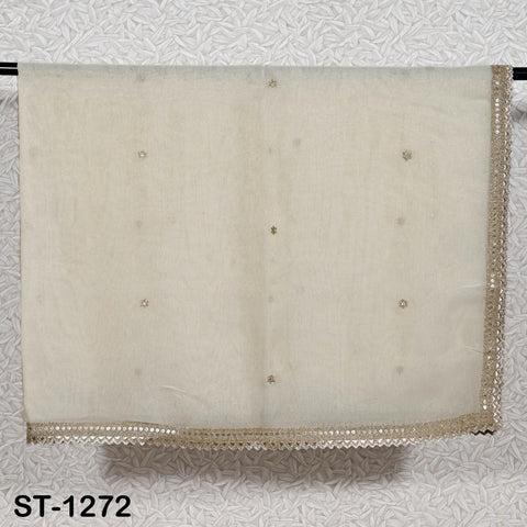 Tissue Organza Stole with Scalloped Border Gold | Zari Embroidered Dyeable Dupatta | Bridal, Wedding, Festive Shawl | Custom color