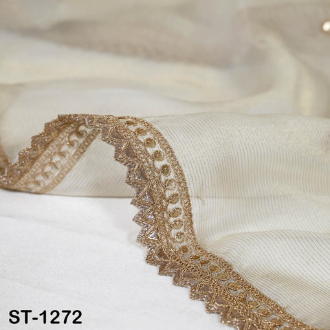 Tissue Organza Stole with Scalloped Border Gold | Zari Embroidered Dyeable Dupatta | Bridal, Wedding, Festive Shawl | Custom color