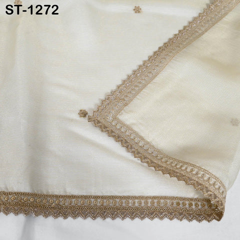 Tissue Organza Stole with Scalloped Border Gold | Zari Embroidered Dyeable Dupatta | Bridal, Wedding, Festive Shawl | Custom color