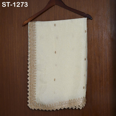 Tissue Organza Stole with Scalloped Border Gold | Zari Embroidered Dyeable Dupatta | Bridal, Wedding, Festive Shawl | Custom color