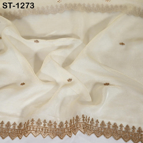 Tissue Organza Stole with Scalloped Border Gold | Zari Embroidered Dyeable Dupatta | Bridal, Wedding, Festive Shawl | Custom color