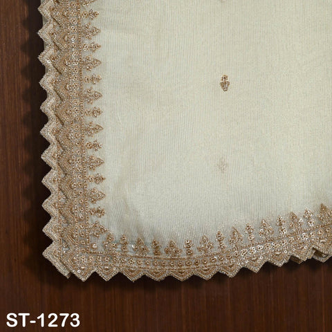 Tissue Organza Stole with Scalloped Border Gold | Zari Embroidered Dyeable Dupatta | Bridal, Wedding, Festive Shawl | Custom color