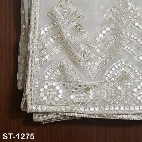 Silver Embroidered Dyeable Dupatta Georgette Faux Mirror, Light Weight Indian Bride Wedding Lehenga Veil, Women Haldi Dress Chunni Gift her