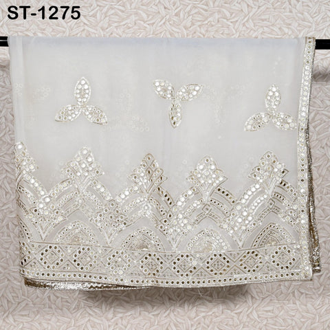 Silver Embroidered Dyeable Dupatta Georgette Faux Mirror, Light Weight Indian Bride Wedding Lehenga Veil, Women Haldi Dress Chunni Gift her