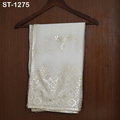 Silver Embroidered Dyeable Dupatta Georgette Faux Mirror, Light Weight Indian Bride Wedding Lehenga Veil, Women Haldi Dress Chunni Gift her