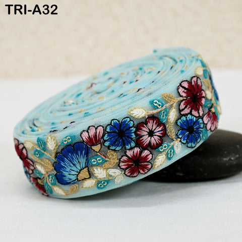 9 Yard Indian 40mm Embroidery Ribbon Trim Border Embroidered Embellishment Sewing Wedding Dress Shoe Making, Jewelry Crafting Holidays Decor
