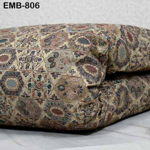 Brown Embroidery Fabric by the yard Sewing Crafting Indian Wedding Dress Regency Reticules Victorian Handbags Marie Antoinette Junk Journals