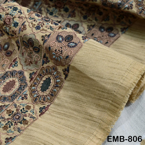 Brown Embroidery Fabric by the yard Sewing Crafting Indian Wedding Dress Regency Reticules Victorian Handbags Marie Antoinette Junk Journals