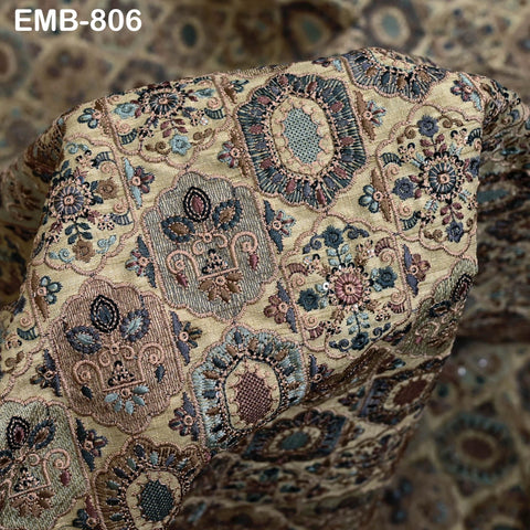 Brown Embroidery Fabric by the yard Sewing Crafting Indian Wedding Dress Regency Reticules Victorian Handbags Marie Antoinette Junk Journals