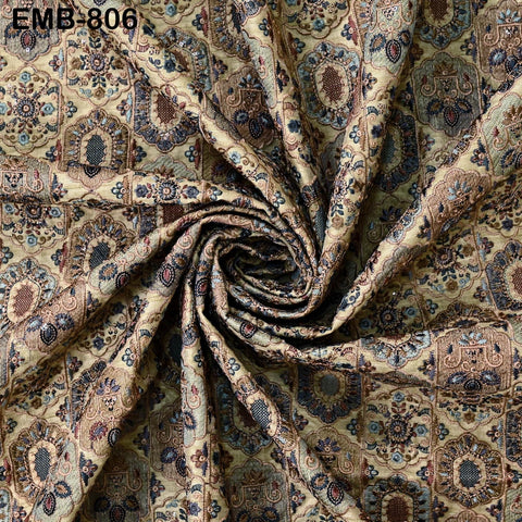 Brown Embroidery Fabric by the yard Sewing Crafting Indian Wedding Dress Regency Reticules Victorian Handbags Marie Antoinette Junk Journals