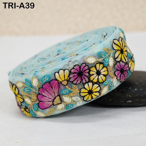 9 Yard Indian 40mm Embroidery Ribbon Trim Border Embroidered Embellishment Sewing Wedding Dress Shoe Making, Jewelry Crafting Holidays Decor