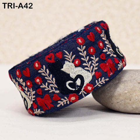 9 Yard Denim Fabric Embroidery Ribbons 5cm Trim DIY Crafting Sewing Saree Border Embroidered Tote Bag Theatrical Costumes Holiday Ornaments