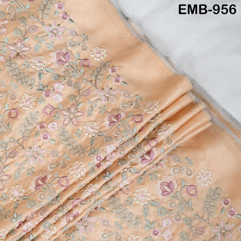 Peach Embroidered Fabric by the yard Sewing Crafting Embroidery Wedding Dresses Dolls Bags Theatrical Costumes Curtains Blouses Waistcoats