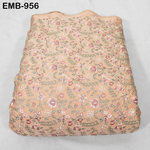 Peach Embroidered Fabric by the yard Sewing Crafting Embroidery Wedding Dresses Dolls Bags Theatrical Costumes Curtains Blouses Waistcoats