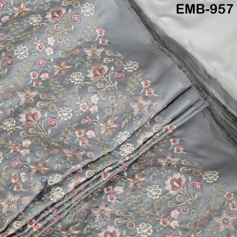 Gray Embroidered Fabric by the yard Sewing Crafting Embroidery Wedding Dresses Dolls Bags Theatrical Costumes Curtains Blouses Waistcoats