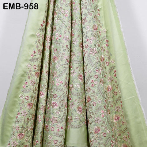 Green Embroidered Fabric by the yard Sewing Crafting Embroidery Wedding Dresses Dolls Bags Theatrical Costumes Curtains Blouses Waistcoats