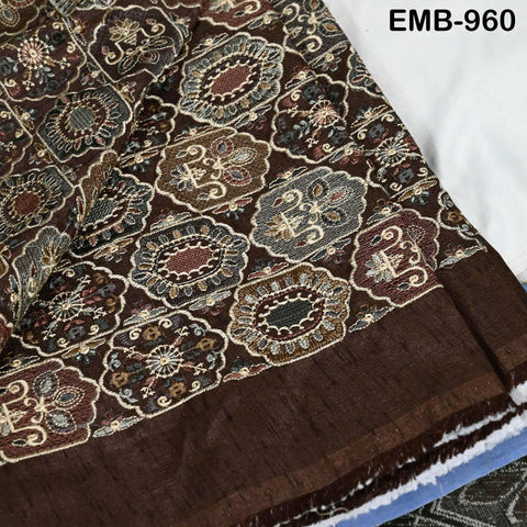 Brown Embroidery Fabric by the yard Sewing Crafting Indian Wedding Dress Regency Reticules Victorian Handbags Marie Antoinette Junk Journals