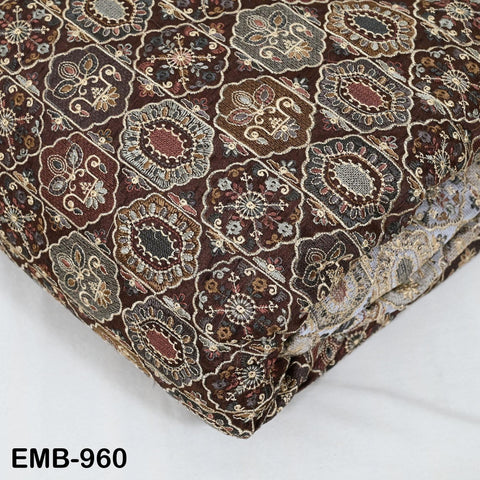 Brown Embroidery Fabric by the yard Sewing Crafting Indian Wedding Dress Regency Reticules Victorian Handbags Marie Antoinette Junk Journals