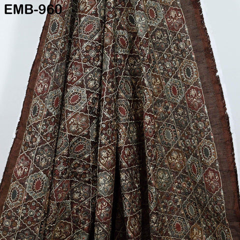 Brown Embroidery Fabric by the yard Sewing Crafting Indian Wedding Dress Regency Reticules Victorian Handbags Marie Antoinette Junk Journals