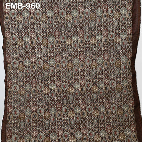 Brown Embroidery Fabric by the yard Sewing Crafting Indian Wedding Dress Regency Reticules Victorian Handbags Marie Antoinette Junk Journals