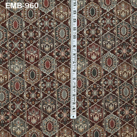 Brown Embroidery Fabric by the yard Sewing Crafting Indian Wedding Dress Regency Reticules Victorian Handbags Marie Antoinette Junk Journals