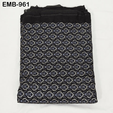 Black Embroidered Fabric by the yard Sewing Crafting Curtains Indian Embroidery Theatrical Costumes Dolls Bags Bridal Blouse Dresses