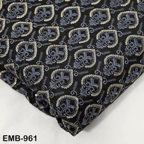 Black Embroidered Fabric by the yard Sewing Crafting Curtains Indian Embroidery Theatrical Costumes Dolls Bags Bridal Blouse Dresses