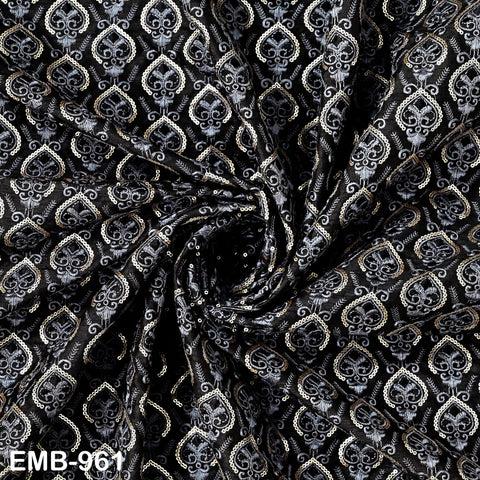 Black Embroidered Fabric by the yard Sewing Crafting Curtains Indian Embroidery Theatrical Costumes Dolls Bags Bridal Blouse Dresses