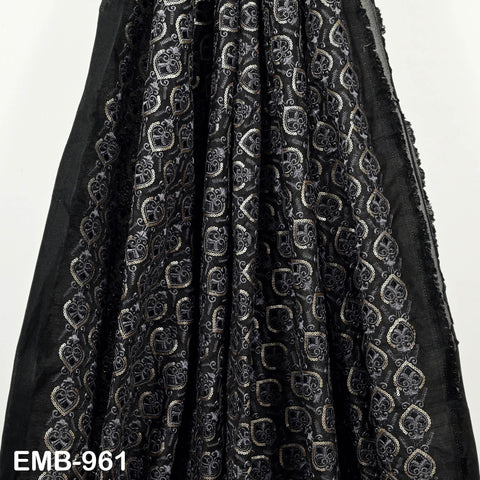 Black Embroidered Fabric by the yard Sewing Crafting Curtains Indian Embroidery Theatrical Costumes Dolls Bags Bridal Blouse Dresses